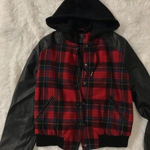 plaid & faux leather jacket
